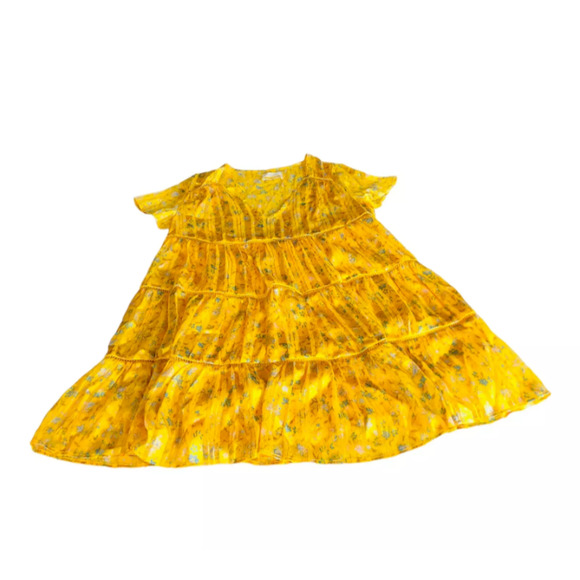 Urban Outfitters Womens Yellow Short Sleeve VNeck Floral Tiered Mini Dress Small - Picture 2 of 8